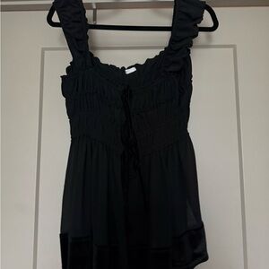 Melissa Tie-Front Velvet Trim Babydoll Top